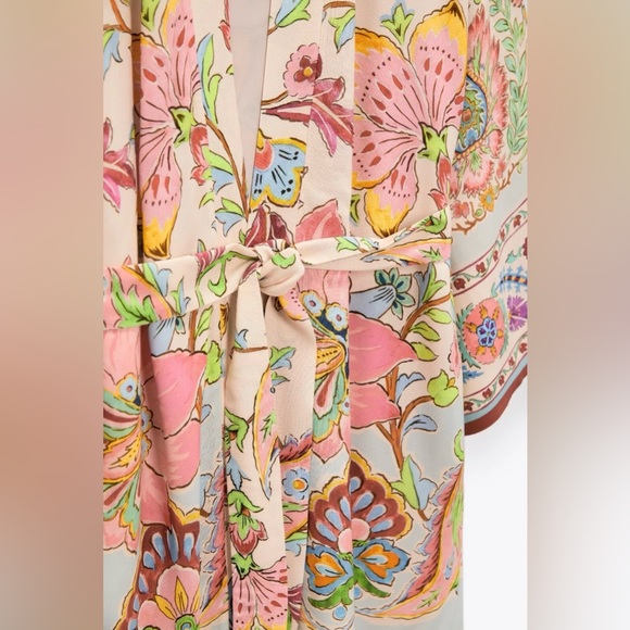 Zara Floral Printed Multicolor Long Belted Pink Pastel Kimono - Picture 10 of 12